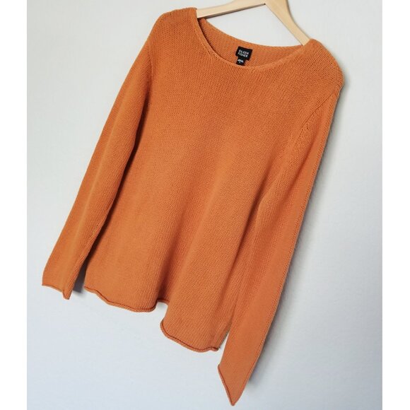Eileen Fisher 100% Cotton Knit Round Neck Pullover Sweater Size L Coastal Orange - Picture 13 of 13